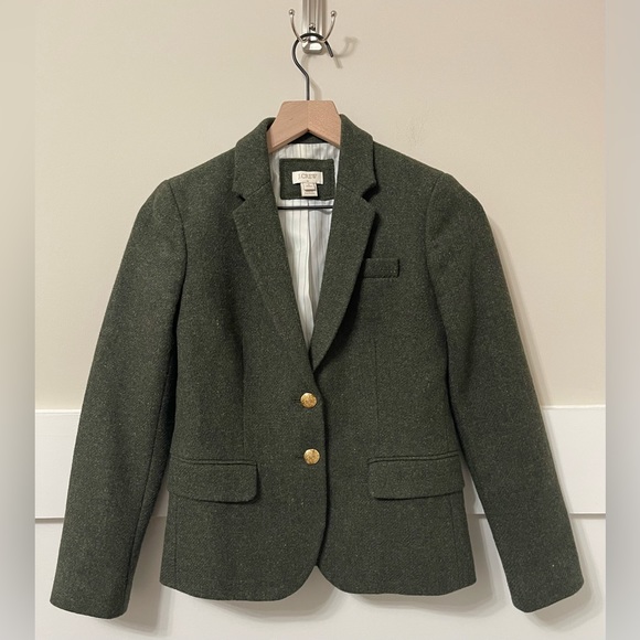J. Crew Army Green Gold Buttons Wool Blend Career Style Blazer Size 0-Petite - Picture 3 of 10